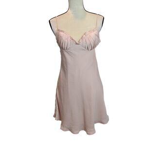 Angel Biba Womens Sz L Pink Slip Dress Pleated Babydoll Ruffle Romantic Feminine
